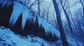 Icicles Hanging From a Cliff Face in a Snowy Forest Royalty Free Stock Photo
