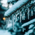 Icicles Hanging From Evergreen Branch Royalty Free Stock Photo