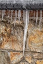 Icicles Hanging from a Gutter in Ireland Royalty Free Stock Photo