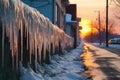 icicles hanging near pavement edge after storm
