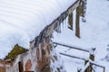Icicles Hanging From A Roof. Roof Icicles. Spring Melting Snow. Royalty Free Stock Photo
