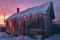 icicles hanging from a roof under a snowy sky