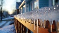 Icicles of ice hang from the roof Royalty Free Stock Photo