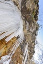Icicles over a cliff, Cebollera range, La Rioja, Spain Royalty Free Stock Photo