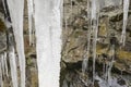 Icicles over a cliff, Cebollera range, La Rioja, Spain Royalty Free Stock Photo