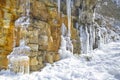 Icicles over a cliff, Cebollera range, La Rioja, Spain Royalty Free Stock Photo