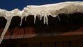 Icicles roof hanging off a roof in the dripping winter spring warming nature Royalty Free Stock Photo