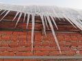 Icicles. Roof. Ice.