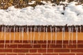 Icicles on a roof of an old dutch farm Royalty Free Stock Photo