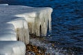 Icicles at the shore of Baikal lake in December Royalty Free Stock Photo