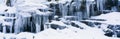 Icicles and snowy rocks in Sierra Nevada Mountains, California