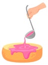 Icing cake icon. Cooking sponge with pink syrup