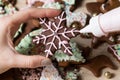 Making Christmas gingerbread cookie decorating,cutting Christmas Royalty Free Stock Photo