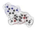 Iclaprim antibiotic drug molecule. 3D rendering. Atoms are represented as spheres with conventional color coding: hydrogen (white