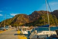 ICMELER, TURKEY: Landscape with a view of the coast and ships in Icmeler on a sunny summer day, near Marmaris in Turkey. Royalty Free Stock Photo