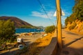 ICMELER, TURKEY: Landscape with a view of the coast and ships in Icmeler on a sunny summer day, near Marmaris in Turkey. Royalty Free Stock Photo