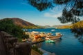 ICMELER, TURKEY: Landscape with a view of the coast and ships in Icmeler on a sunny summer day, near Marmaris in Turkey. Royalty Free Stock Photo