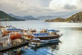 Icmeler, Turkey - OCT, 2018: Holiday cruisers at pier at evening Royalty Free Stock Photo