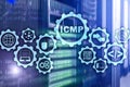 ICMP. Internet Control Message Protocol. Network concept. Server room on background