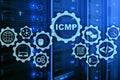 ICMP. Internet Control Message Protocol. Network concept. Server room on background.