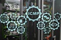ICMP. Internet Control Message Protocol. Network concept. Server room on background.