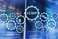 ICMP. Internet Control Message Protocol. Network concept. Server room on background.