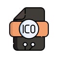 Ico Icon Vector Illustration. Flat Outline Cartoon. Cryptocurrency Market Icon Concept Isolated Premium Vector