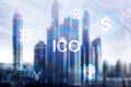 ICO - Initial coin offering, Blockchain and cryptocurrency concept on blurred business building background Royalty Free Stock Photo