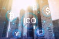 ICO - Initial coin offering, Blockchain and cryptocurrency concept on blurred business building background Royalty Free Stock Photo