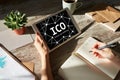 ICO - Initial coin offering. Blockchain and financial technology concept Royalty Free Stock Photo