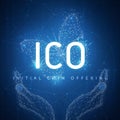 ICO initial coin offering hud banner with hands and butterfly