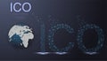 ICO initial coin offering futuristic hud background with world map and blockchain peer to peer network. Royalty Free Stock Photo