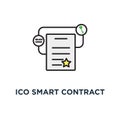 ico smart contract or audited digital agreement involving ones and zeros and key icon, symbol of blockchain and cryptocurrency of Royalty Free Stock Photo