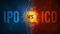 ICO vs IPO technology futuristic banner.