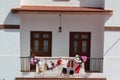 Balcony with typical Canarian beasts in Icod de los Vinos, Tenerife. Spain Royalty Free Stock Photo