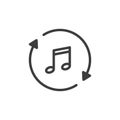 Repeat button/musical note icon on white background