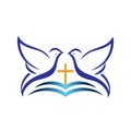 Dove with bible icon symbol.