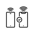 Black line icon for Accordingly, wifi and phone Royalty Free Stock Photo
