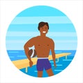 Icon activty on ocean sea summer man with a volleyball beach. Vacation trip holiday beach , surf, palms, flora Royalty Free Stock Photo