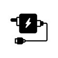 Black solid icon for Adaptor, current and power Royalty Free Stock Photo