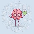 Icon adorable kawaii brain eating apple