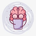 Icon adorable kawaii brain reading book