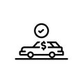 Black line icon for Afford, dollar and car