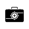 Black solid icon for Aid, first aid box and box Royalty Free Stock Photo