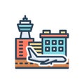 Color illustration icon for Airports, passenger and plane