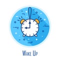 Icon with alarm clock in a coloured circle. Thin line flat design. Vector Halloween card Royalty Free Stock Photo