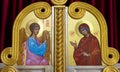 Icon of Annunciation. Virgin Mary and Archangel Gabriel on the Royal Doors Royalty Free Stock Photo