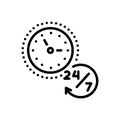 Black line icon for Anytime, clock and hours Royalty Free Stock Photo