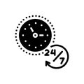 Black solid icon for Anytime, clock and hours Royalty Free Stock Photo