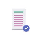 Icon of approved document. Check mark icon and paper document file 3d icon Paperwork concept